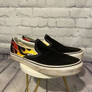 Vans Men's Black and Yellow Slip-On Shoes sz7